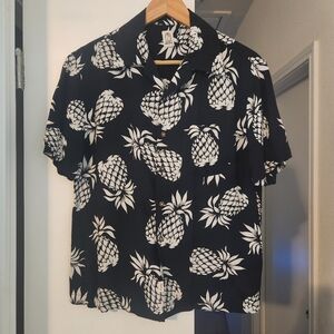 Hiroshi Kato Aloha Men's Sm Shirt Black Pineapple Print Hawaiian The Wrench S/S